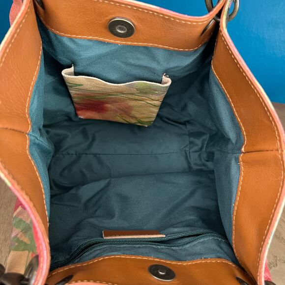 Maurizio Taiuti Italian Leather Floral Watercolor Women’s Bucket Bag Multi Color - Picture 5 of 10